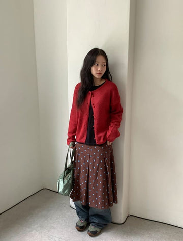 Fiila Vintage Dot Pleated Midi Skirt